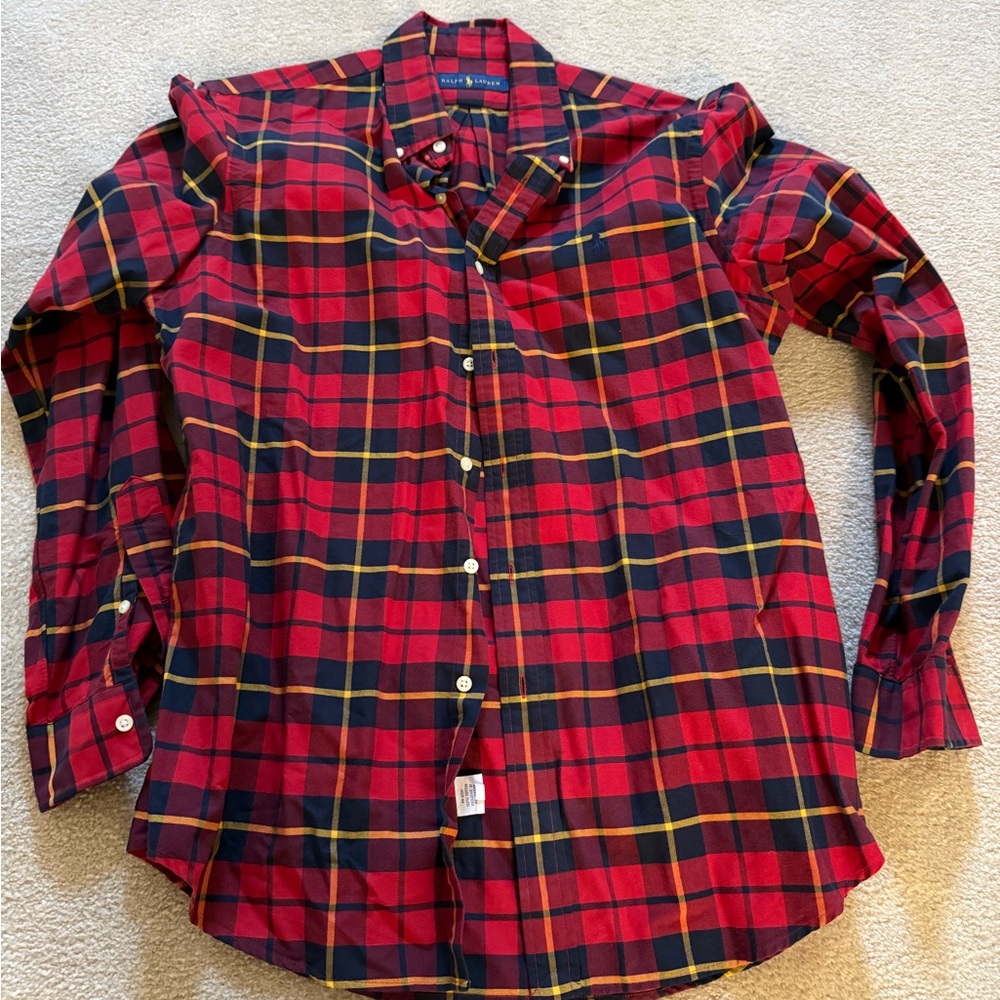 Polo by Ralph Lauren Red and Black Casual Bottom Down Shirt